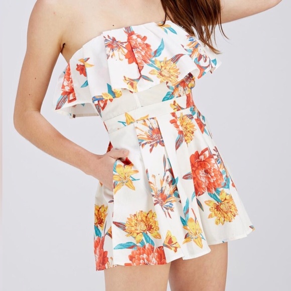 Flying Tomato Other - White Floral Pleated Strapless Romper